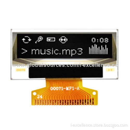 White Color OLED Display Module with 1.1-inch Diagonal A/A Size and 26.86 x 7.54mm Active AreaNew